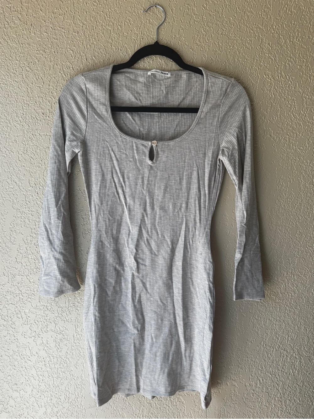 Reformation Heather Gray Ribbed Long Sleeve Mini Dress